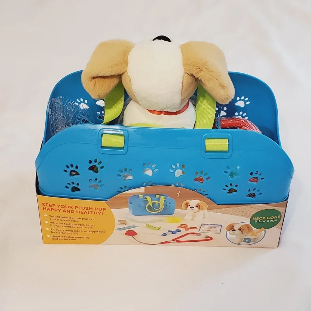 Battat Happy Puppy‎ Vet Set Plush Dog Carrier 12 Pc Pretend Play Veterinary Toy